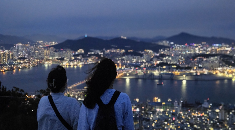 봉래산 부산항 야경 전경