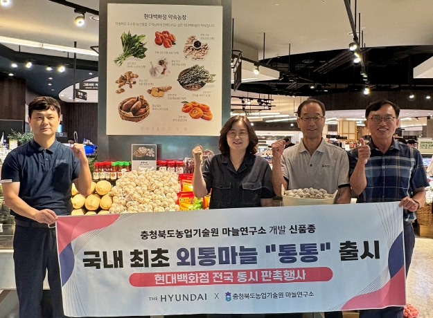 현대백화점에서 충북농업기술원 개발 '통통' 마늘 출시를 알리고 있다