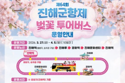 진해 벚꽃 투어버스 운영, 군항제 기간 2층 버스로 벚꽃 감상