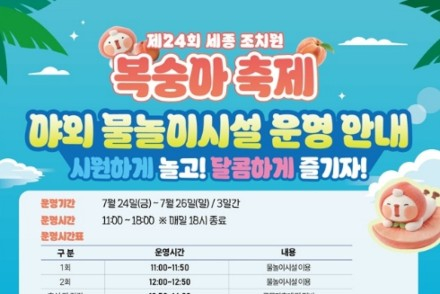 세종시, 조치원복숭아축제 기간 야외 물놀이시설 7월 24~26일 무료 운영