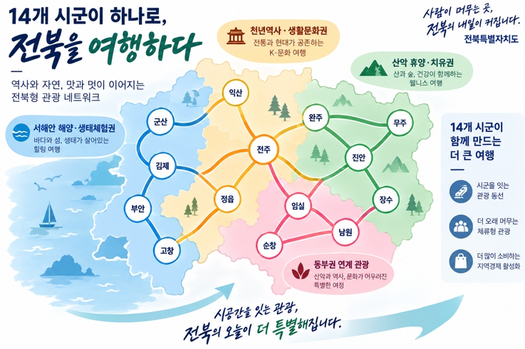 전북도, 14개 시군 관광 연계 강화, 체류·소비형 관광으로 전환
